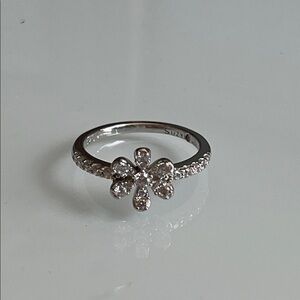 Suzy Levian Sterling Silver White Cubic Zirconia Flower Ring